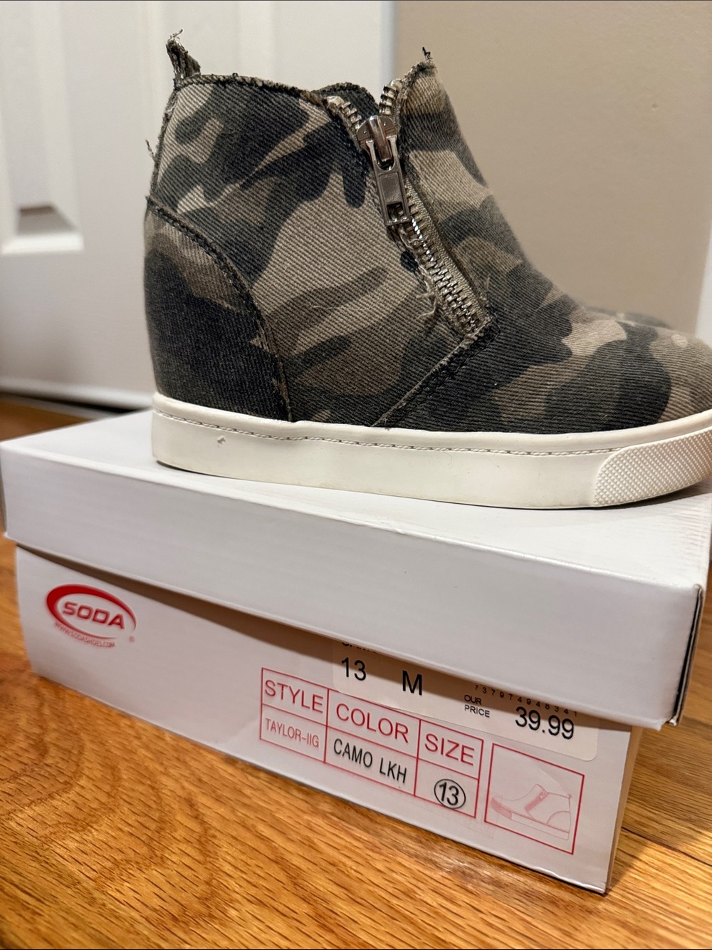 Soda Kids Camo Wedge Sneaker Boot - Olive and Tan